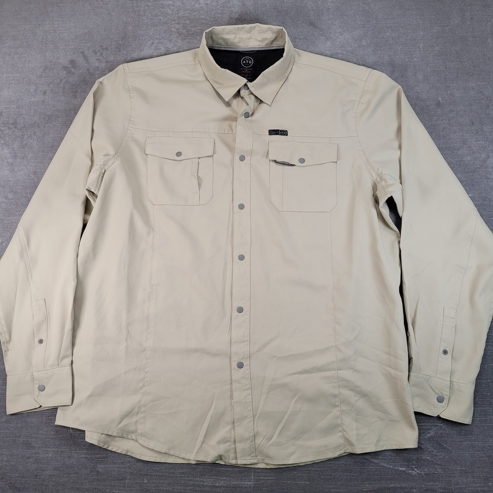ATG by Wrangler Mens XL Regular Fit Long Sleeve‎ Snap Front Utility Shirt Khaki